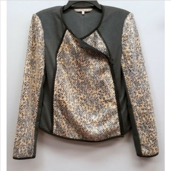 Rachel Roy Snakeskin Moto Jacket sz 4 Black - Picture 1 of 6